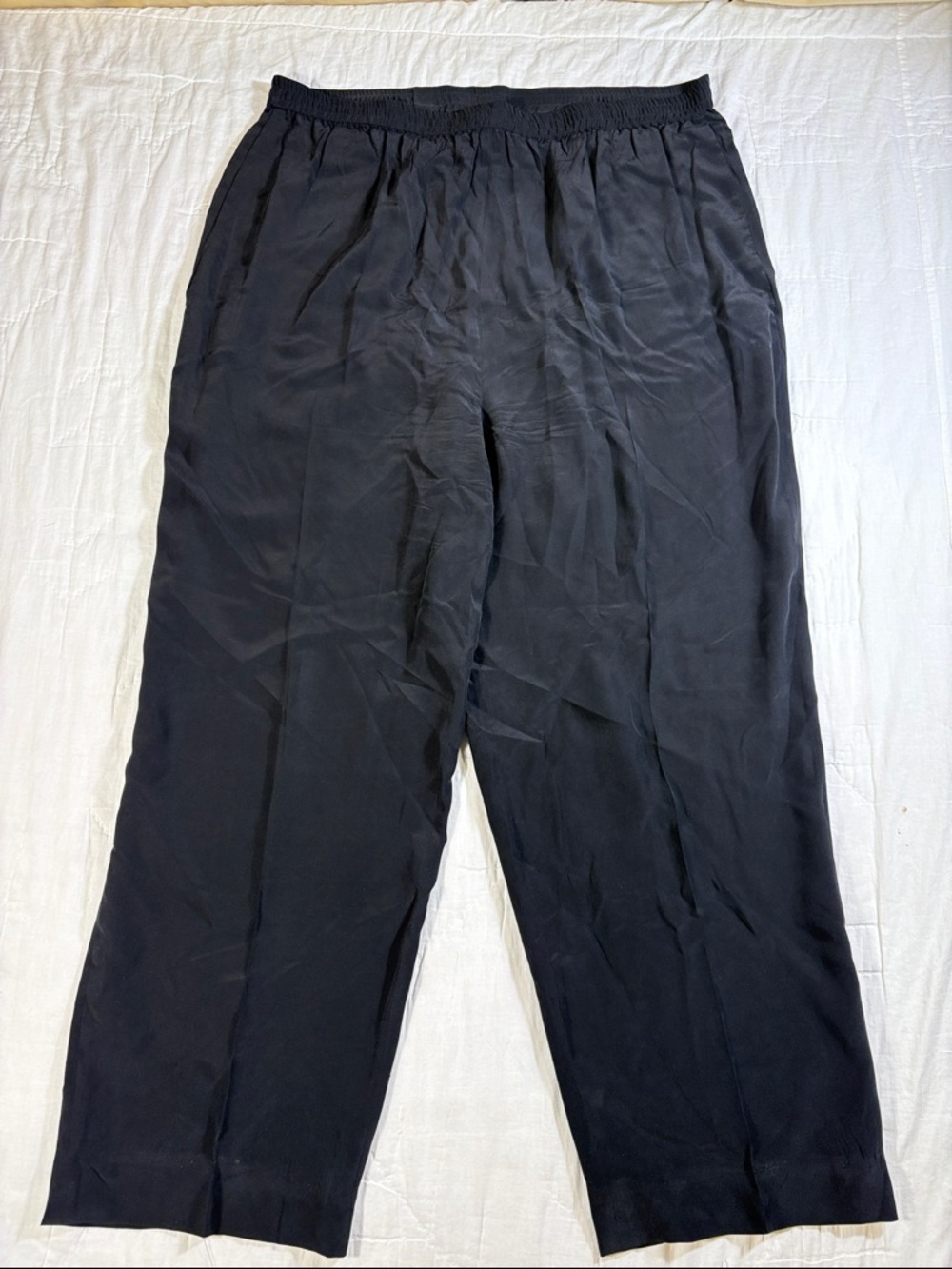Vintage 90s Bob Mackie Wearable Art 100% Silk Wide Leg‎ Pants Black L
